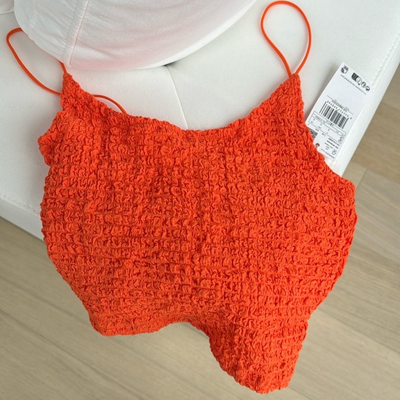 NWT Mango orange smocked top - Picture 3 of 5